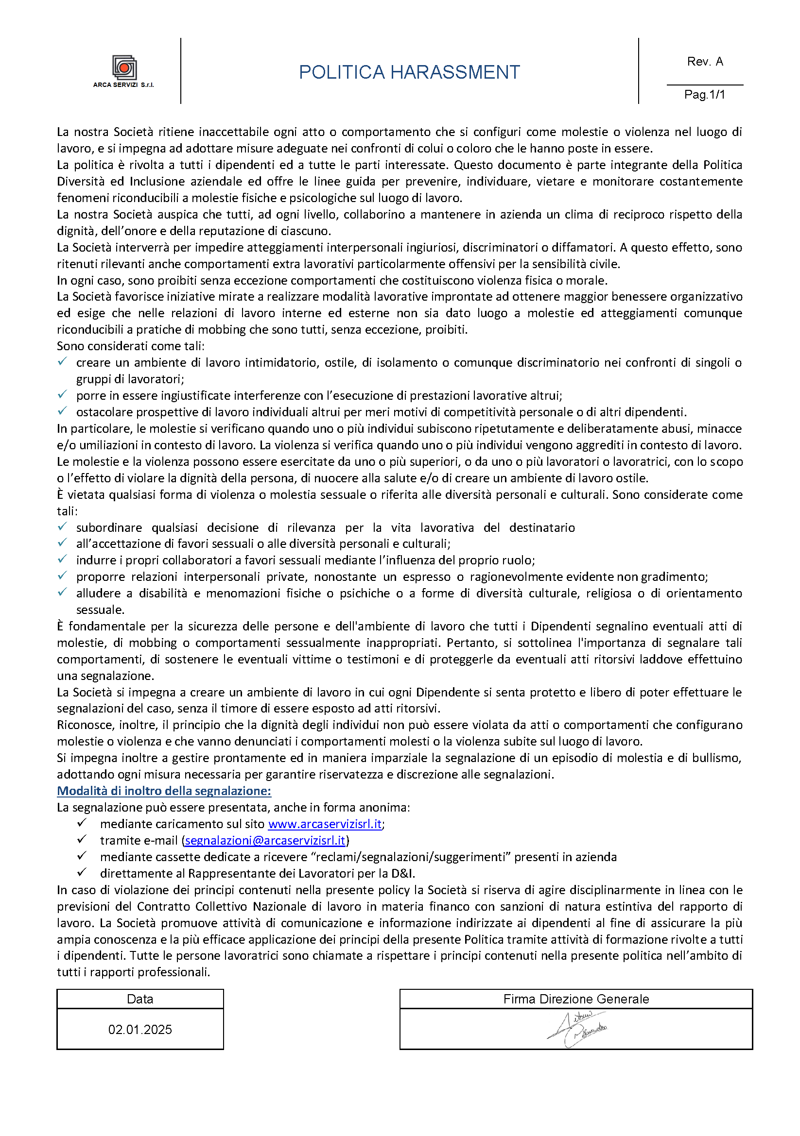 Politica contro le Molestie