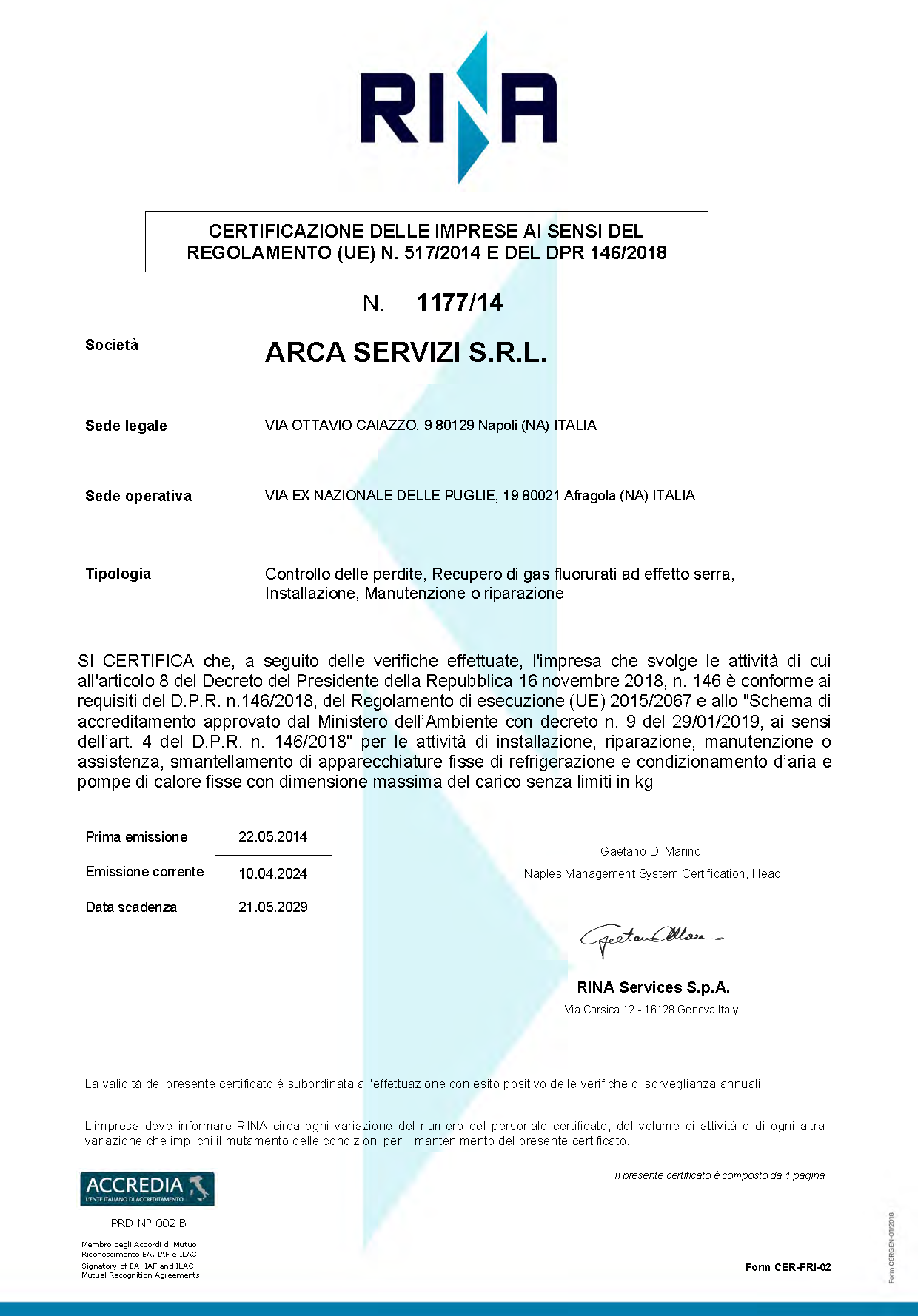 Certificato FGAS